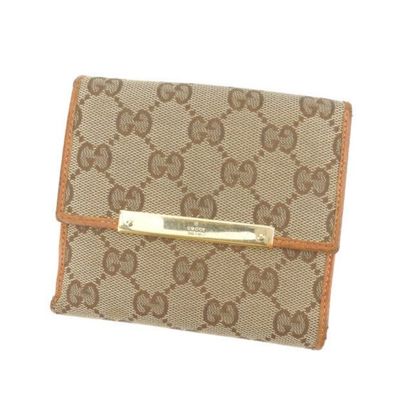 Gucci Wallet Purse Folding wallet GG Beige Brown Woman Authentic Used Y4135 - Picture 1 of 6